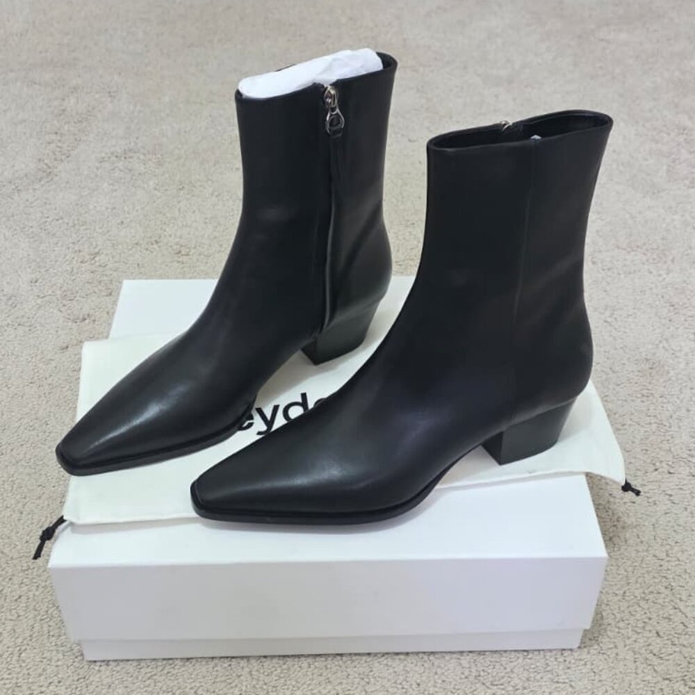 Aeyde Baba Black Calf Leather Ankle Boots Pointed Toe Cowboy Western NIB EU 40 - Picture 2 of 13